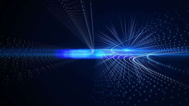 Futuristic video animation with particle stripe object and light in slow motion, 4096x2304 loop 4K