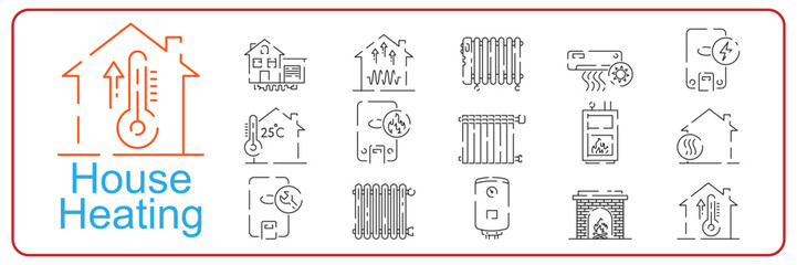 House heating line icon set. Underfloor heating outline vector. Thin line black underfloor heating icon, flat vector simple element. Editable smart home concept isolated on white background