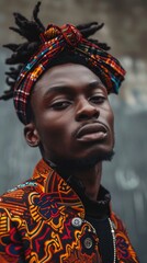 Obraz premium Amazing portrait of african american man with traditional african headband