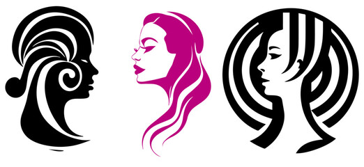 Silhouettes for women's hair salon logos