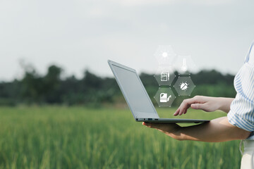 Smart farming uses technology to control planting, caring for  harvesting products in the farms of...