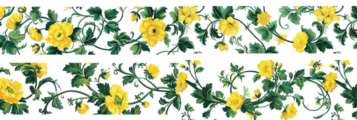 Obraz premium jackal_an green and yellow floral pattern in the style 