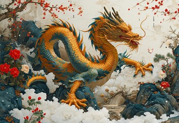 colorful Chinese dragon background, Chinese Happy New Year, New Year concept