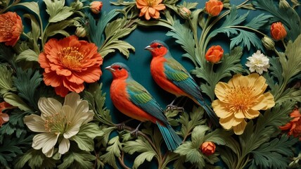 A Blooming Affair Generative AI's Colorful Botanical Symphony with Birds and Roses