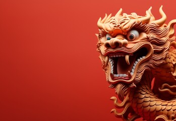 colorful Chinese dragon red background, Chinese Happy New Year, New Year concept