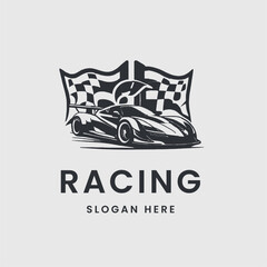 night car racing logo in monochrome