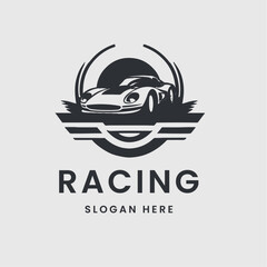 night car racing logo in 1 color black