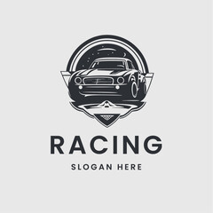 night car racing logo in monochrome