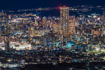 Fototapeta na wymiar 黄金山の展望台から望む広島市の夜景