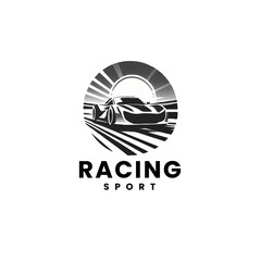 night car racing logo in black and white