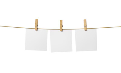 빨랫줄에 걸려있는 빈 종이 목업 Blank Paper Hanging on Clothesline Mock up