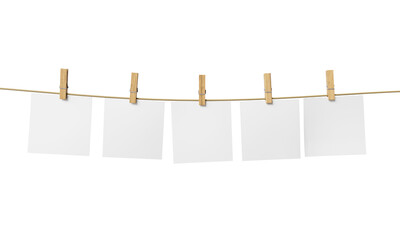 빨랫줄에 걸려있는 빈 종이 목업 Blank Paper Hanging on Clothesline Mock up