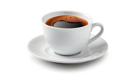 a coffee cup sitting on a saucer. The cup is made of white ceramic and has a brown handle, Ai Generated