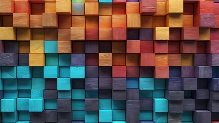 Colorful wooden blocks aligned. Wide format. Hand edited generative, Ai Generated.