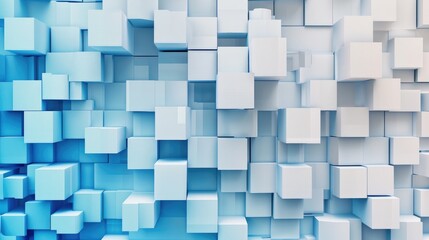 Light White-Blue Blocks Wall Background, Ai Generated.