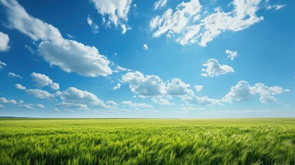 Obraz premium Summer spring fields stretch under a vast blue sky, offering peace, Ai Generated.