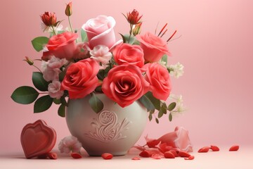 Hyperrealistic Valentine's flowers bloom against a simple background, Ai Generated