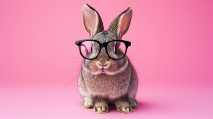 A close-up of a domestic rabbit wearing glasses, Ai Generated