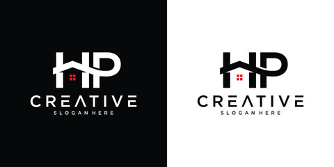 Initial HP home logo with creative house element