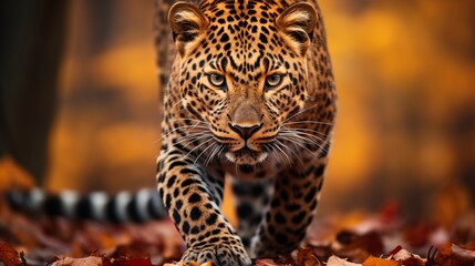 Majestic amur leopard portrait in natural habitat   rare and endangered species wildlife photography