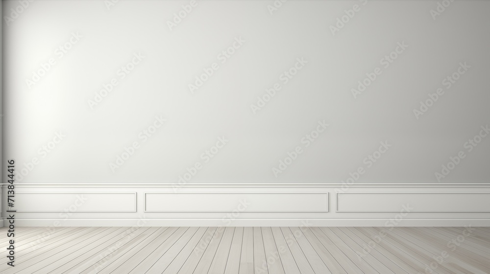 Poster Empty room in minimalist gray and white style. Banner with place for text