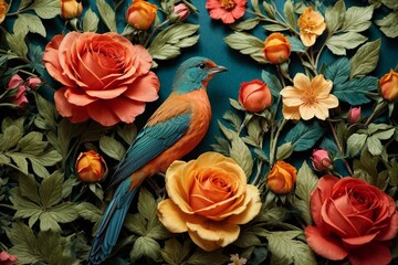 Nature's Melody Generative AI's Bird, Rose, and Botanical Bliss in Colors