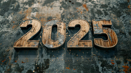 Happy New Year, Happy 2025, new year concept,"2025" written in cedar wood style full detailed, photor ealistic, on isolated background, 2025 party event celebration, Generative AI