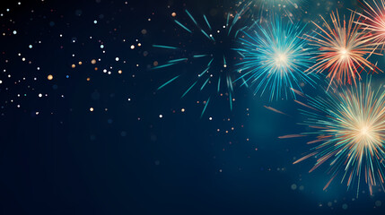 Happy New Year, burning fireworks with bokeh light background