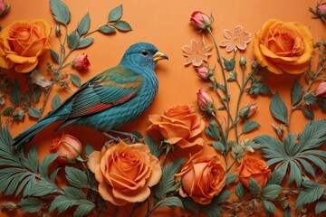 Nature's Melody Generative AI's Bird, Rose, and Botanical Bliss in Colors