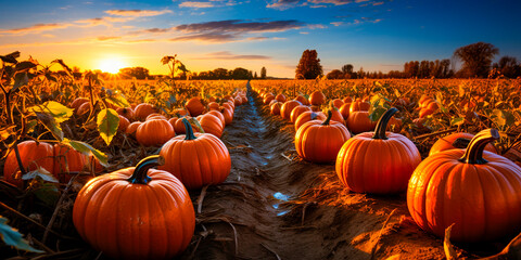 Immerse yourself in the eerie and festive atmosphere. Pick your own pumpkins straight from the field. Fun activities for all ages including hay rides and corn mazes. - obrazy, fototapety, plakaty
