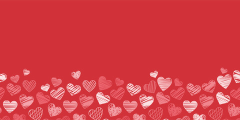 Cute hand drawn hearts seamless pattern border, Valentine's day red background design