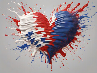 Splashing heart in colors of flag of united states of America new