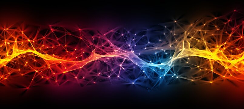 Energetic and ever changing network grid with spark like patterns, abstract background.