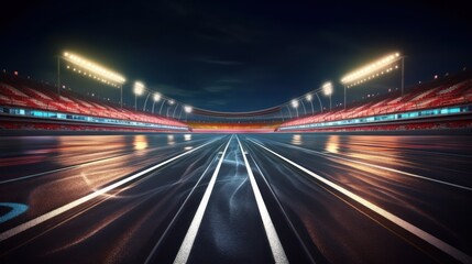 Fototapeta na wymiar View of the infinity empty asphalt international race track, Motion blurred background