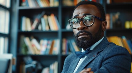 Fototapeta premium Portrait of African American astute political analyst analyzing current events and trends