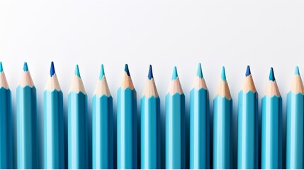 Bundle of blue and white pencils with white outer layer on a clean white background