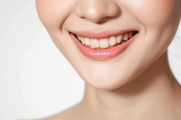 Obraz premium 歯並びの綺麗な笑顔の女性の写真（矯正 ・ 歯列矯正 ・ マウスピース矯正 ・ホワイトニング・ 歯科治療 ・リップアートメイク）