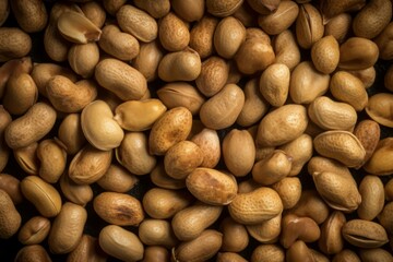 Roasted peanuts snack backdrop. Brown toasted organic wholesome snack nuts. Generate ai