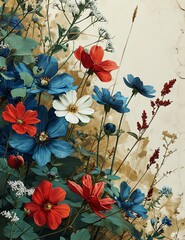 Classic Floral Composition on Aged Paper Background