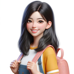 Long hair, smiling, captivating Asian high schooler.