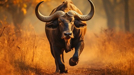Close up portrait of a majestic bull in natural habitat, wildlife photography