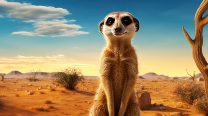 meerkat standing on the rock - Powered by Adobe