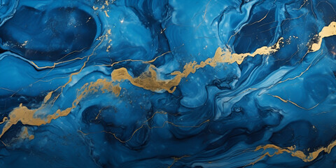 Abstract blue marble background with golden veins pain,,,A blue and gold marble painting with a blue background