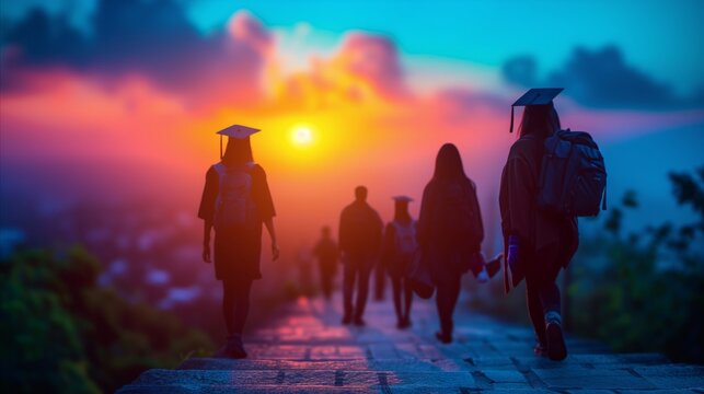 Journey from educational success to career achievement, related to learning, growth, and professional accomplishments. balance between academic pursuits and the professional world.