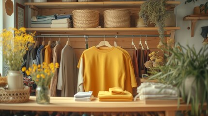 Slow Fashion Concept Scene: Sustainable Wardrobe: curated wardrobe with high-quality, timeless pieces made from sustainable materials.