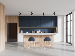 White and blue kitchen interior with island © ImageFlow