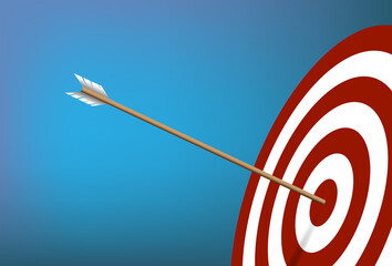 Arrow hit to center of dartboard. Target and arrow, Archery target and bullseye. Business success,...