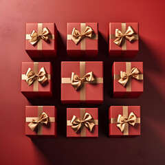 Lots of gift box with ribbon and bow on a plain background.