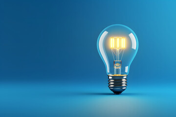 Electric burning light bulb on a plain blue background.