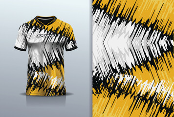 T-shirt mockup with abstract grunge sport jersey design for football, soccer, racing, esports, running, in black yellow color © Nimpuna O